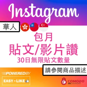 Instagram 華人包月貼文／影片讚好